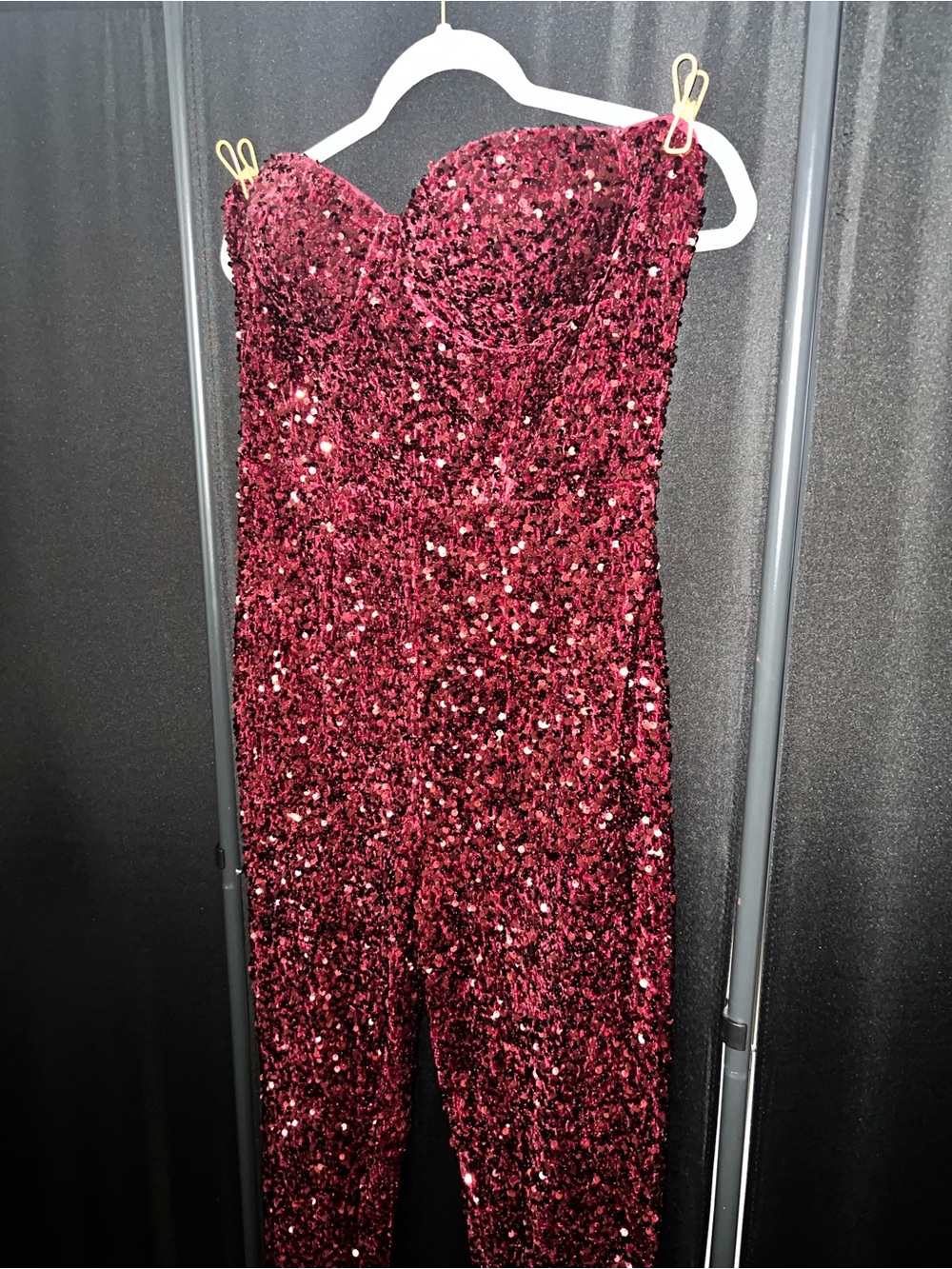 Fashion Nova Strapless Burgundy Sequin Romper Jumpsuit - Picture 6 of 10
